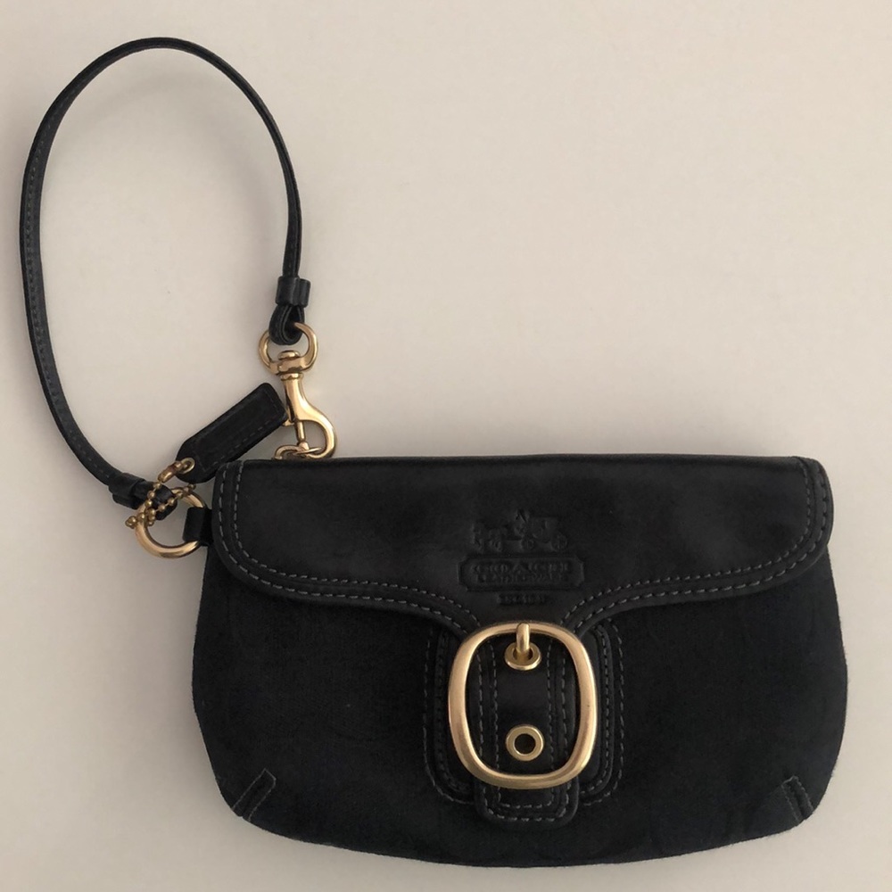 Black Coach Buckle Wristlet with Gold/Brass Hardware 6.5" x 4"